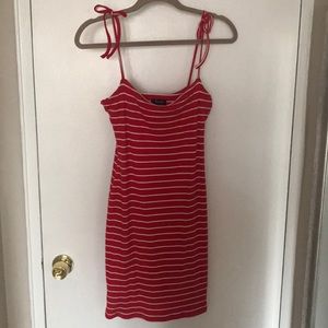 Bardot Dresses - Red Striped Ribbed Bardot Tie Strap Dress, Size M Bardot Dresses - Red Striped Ribbed Bardot Tie Strap Dress, Size M